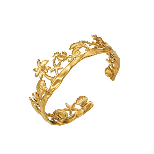 Vintage Beach Shell 18K Gold Plated Bracelet - Coastal Elegant Romantic Waterproof Jewelry | Endures Forever - Gift for Her - Detail 15