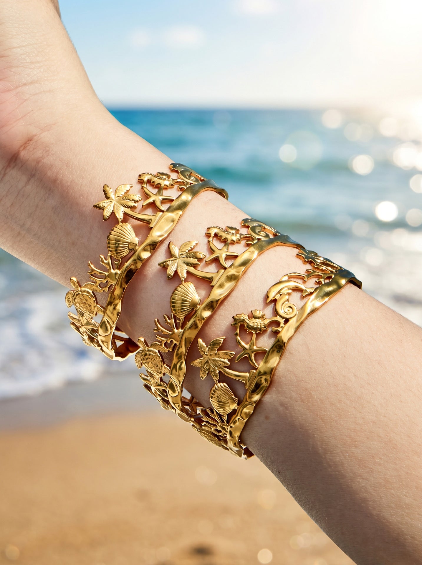 Vintage Beach Shell 18K Gold Plated Bracelet - Coastal Elegant Romantic Waterproof Jewelry | Endures Forever - Gift for Her - Detail 3