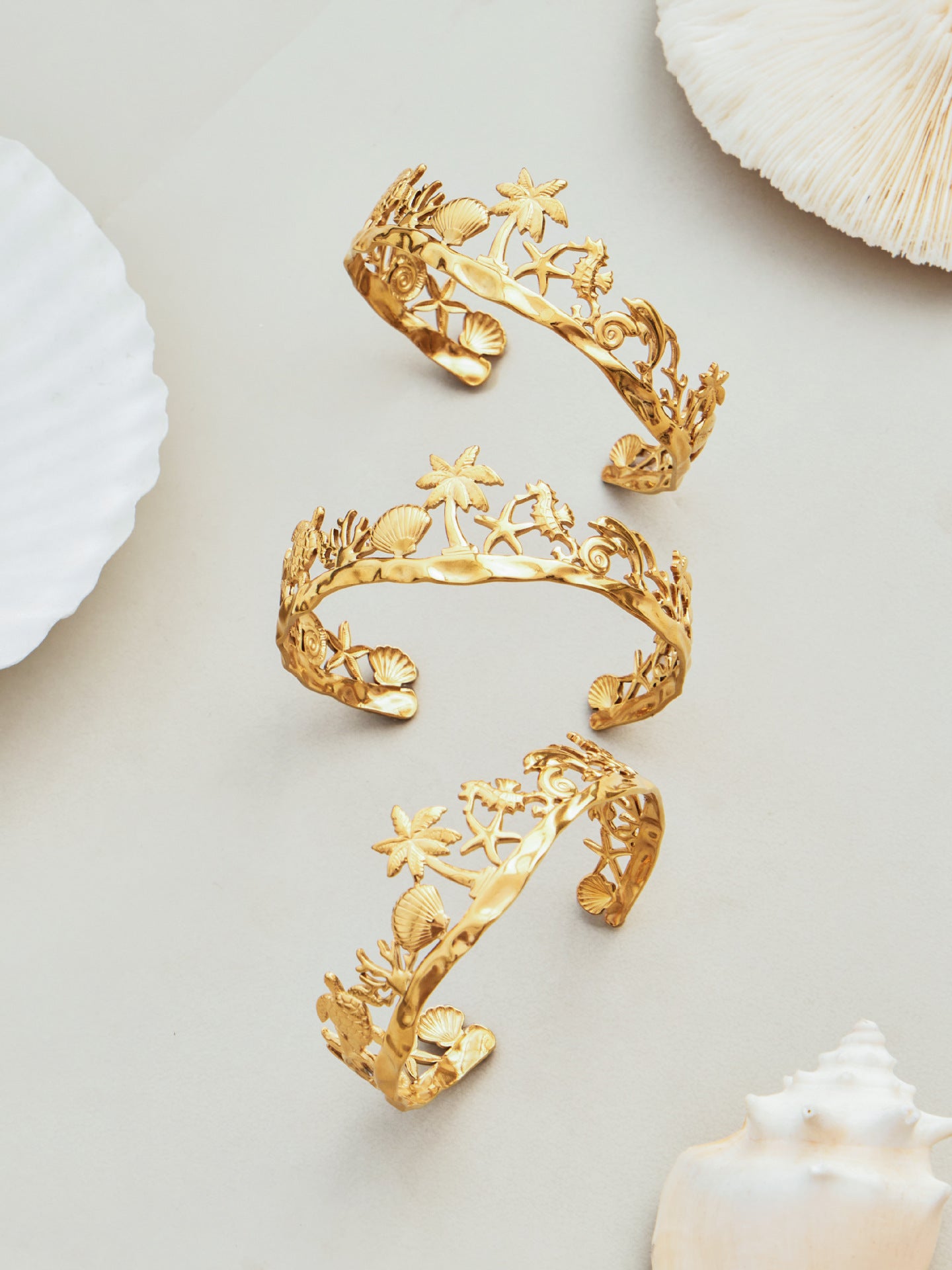 Vintage Beach Shell 18K Gold Plated Bracelet - Coastal Elegant Romantic Waterproof Jewelry | Endures Forever - Gift for Her - Detail 6
