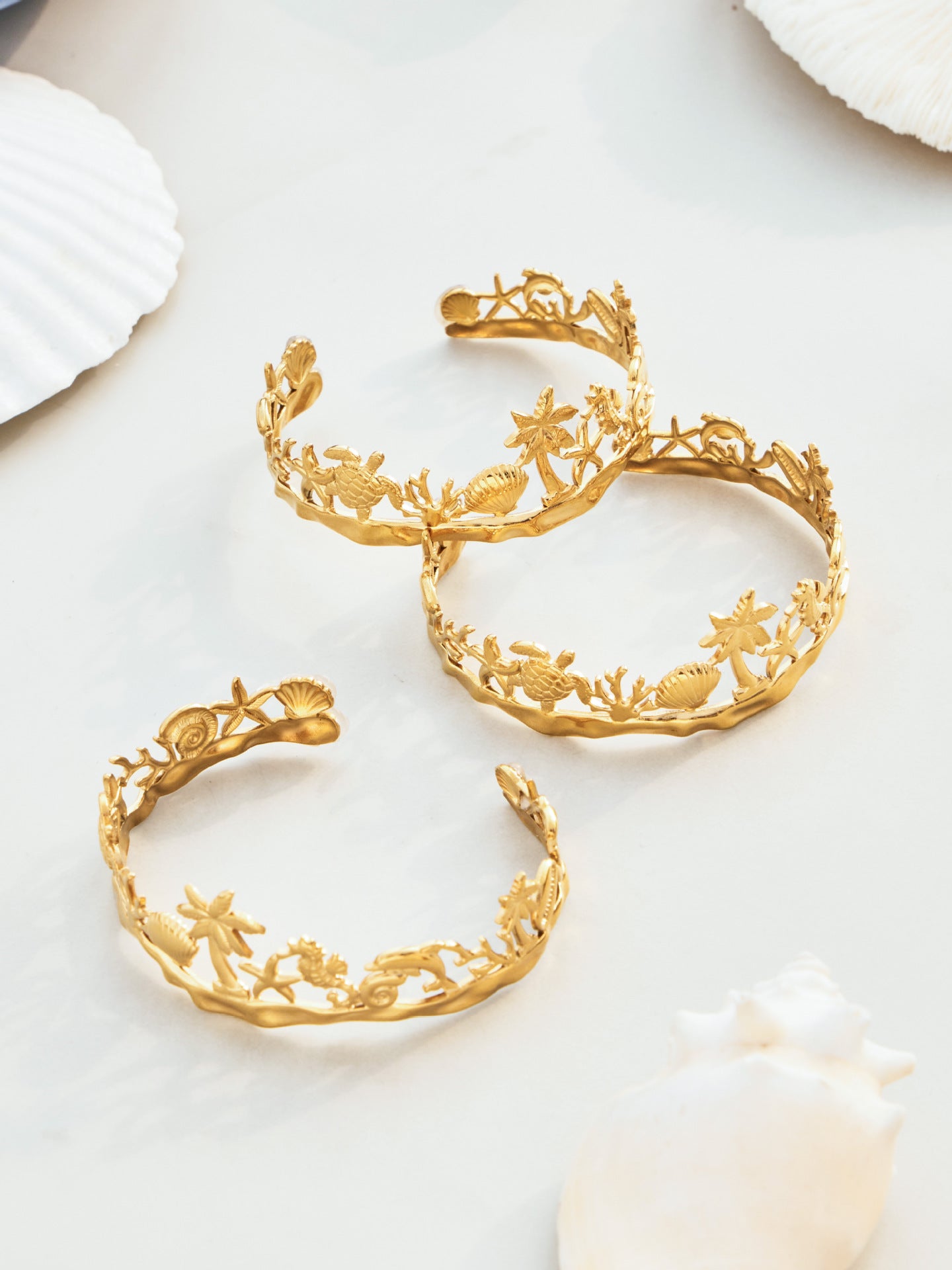 Vintage Beach Shell 18K Gold Plated Bracelet - Coastal Elegant Romantic Waterproof Jewelry | Endures Forever - Gift for Her - Detail 7
