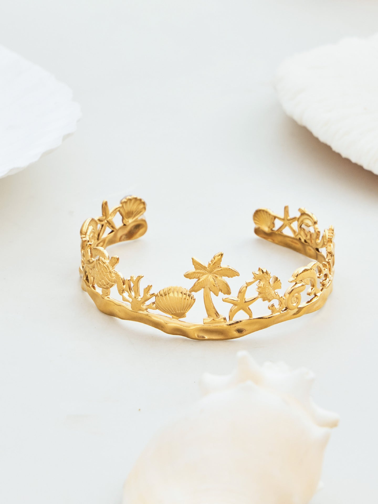 Vintage Beach Shell 18K Gold Plated Bracelet - Coastal Elegant Romantic Waterproof Jewelry | Endures Forever - Gift for Her - Detail 8