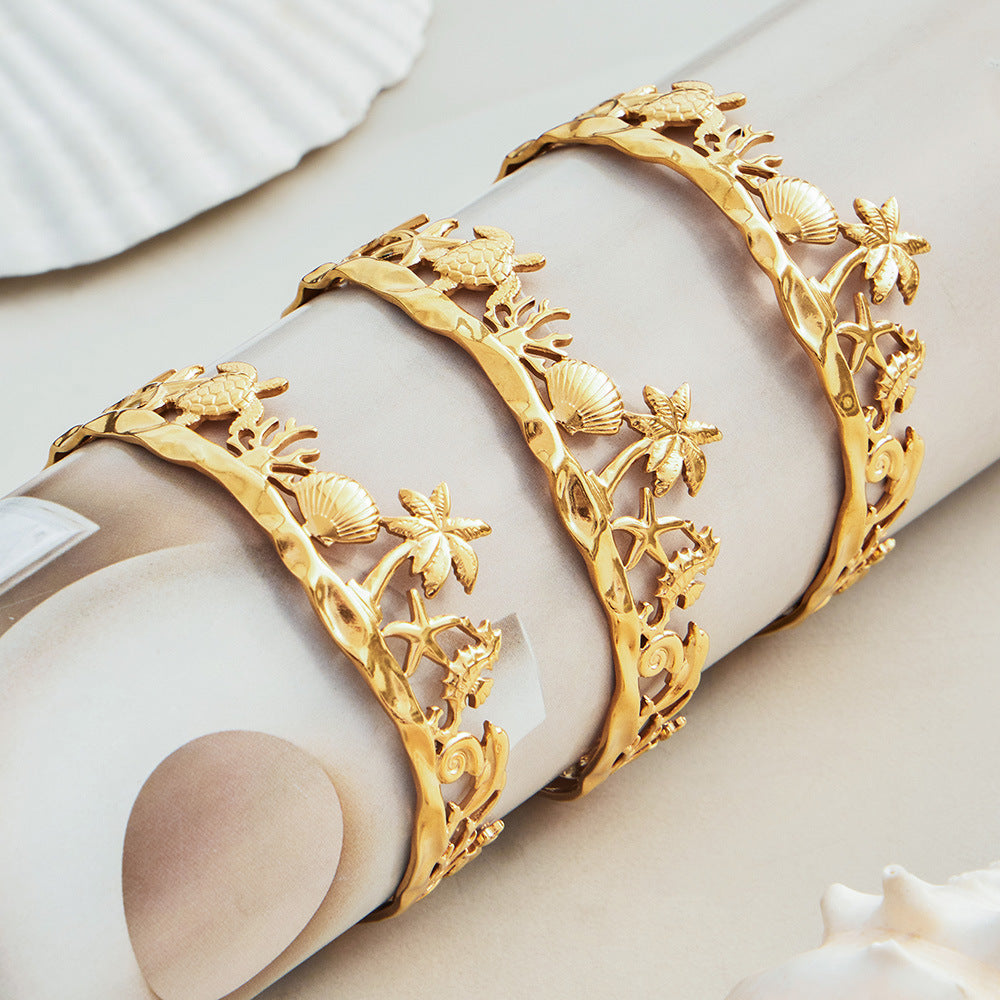 Vintage Beach Shell 18K Gold Plated Bracelet - Coastal Elegant Romantic Waterproof Jewelry | Endures Forever - Gift for Her - Detail 9
